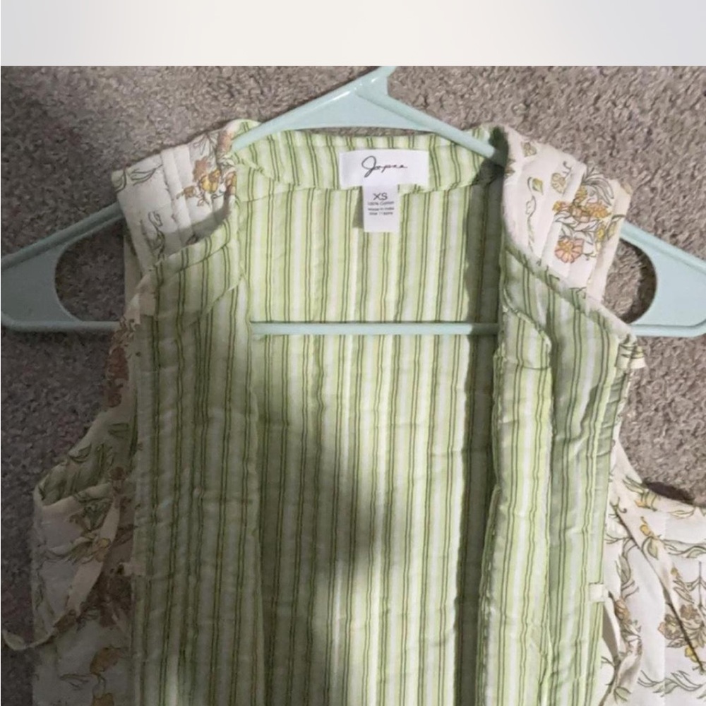 J. Crew Light Green Striped Floral Top